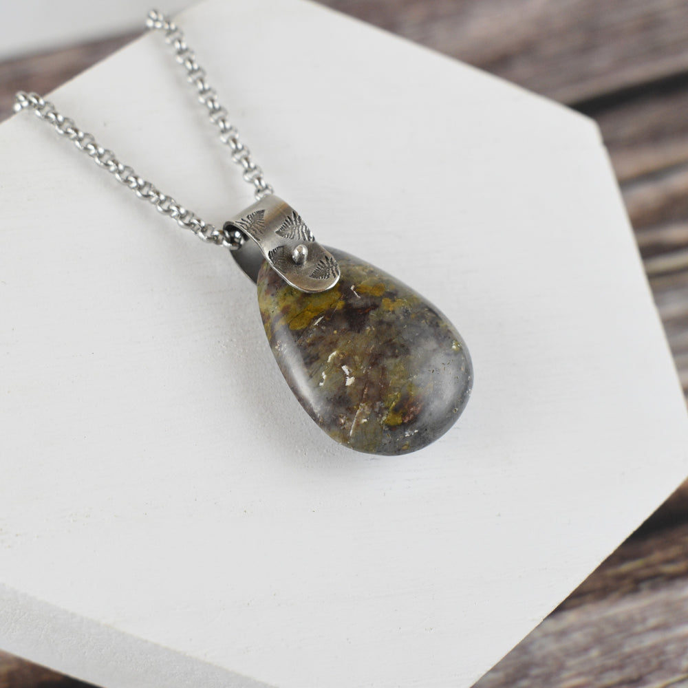 Purple and Yellow Jasper Sterling Silver Pendant Necklace
