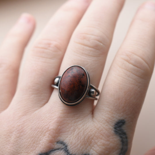 Red Jasper Ring in Sterling Silver - US Size 8