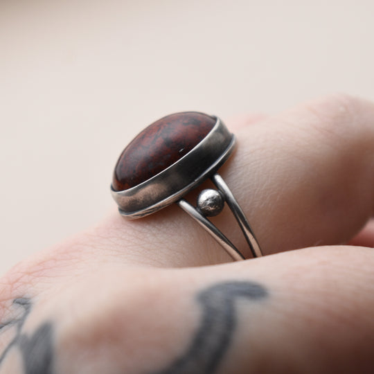 Red Jasper Ring in Sterling Silver - US Size 8