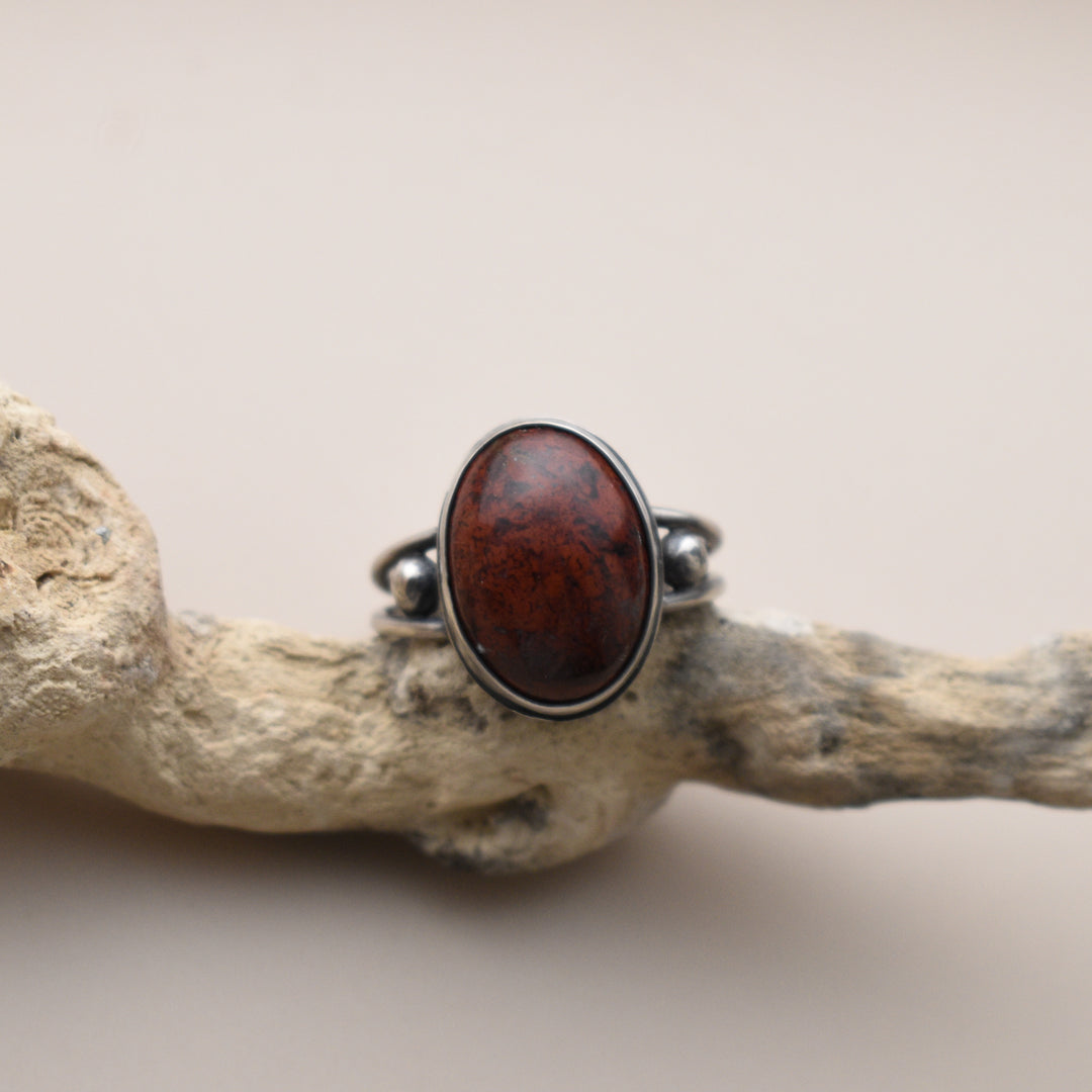 Red Jasper Ring in Sterling Silver - US Size 8