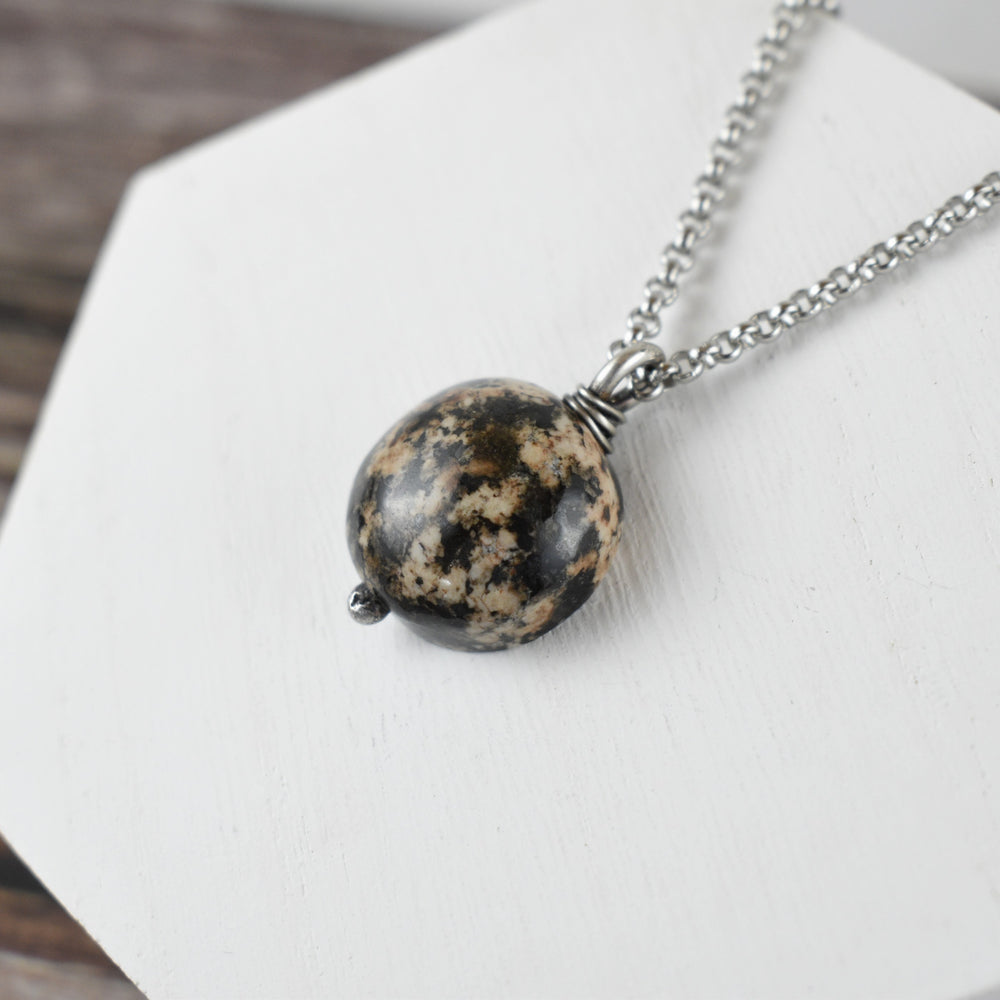 Orange and Black Tourmaline Sterling Silver Pendant Necklace