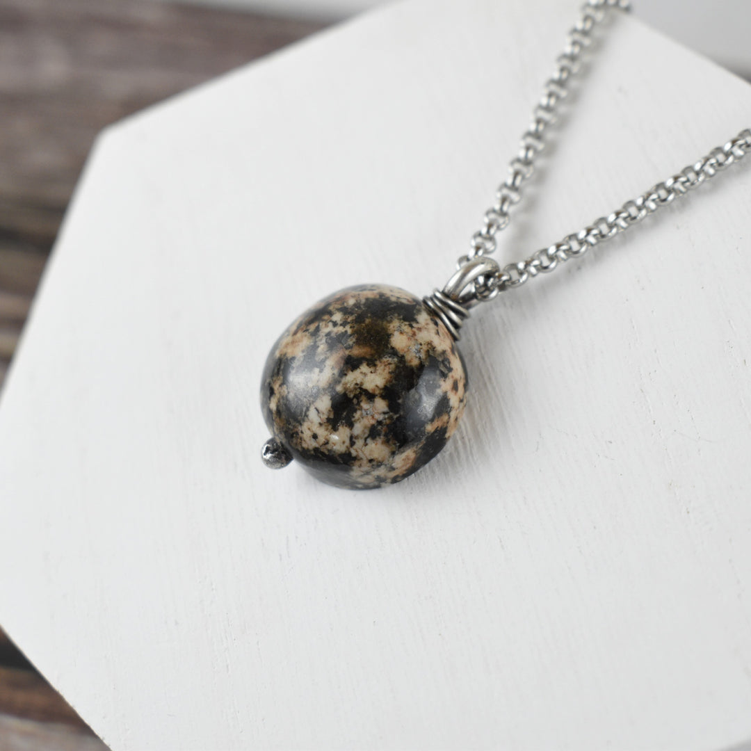 Orange and Black Tourmaline Sterling Silver Pendant Necklace