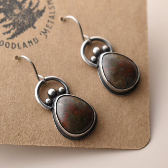 Moss Agate Earrings in Sterling Silver, Titanium Hooks
