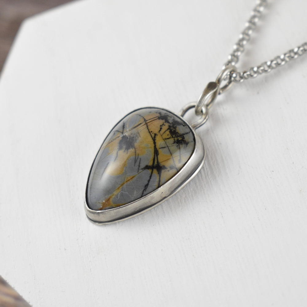 Blue Porcelain Jasper Pendant Necklace in Sterling Silver