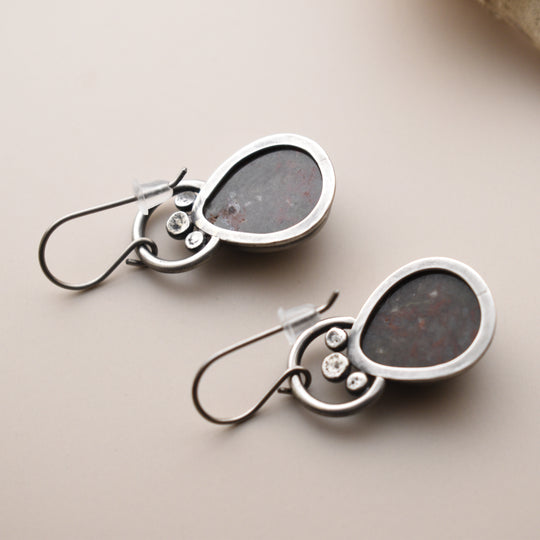 Moss Agate Earrings in Sterling Silver, Titanium Hooks
