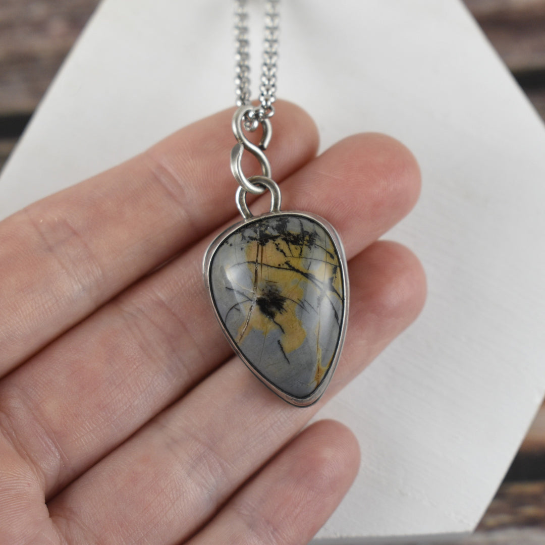 Blue Porcelain Jasper Pendant in Sterling Silver with Custom Chain