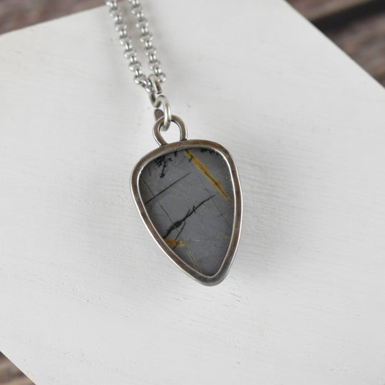 Blue Porcelain Jasper Pendant in Sterling Silver with Custom Chain