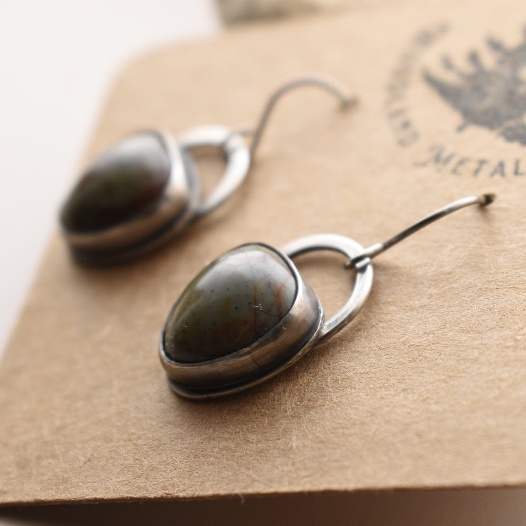 Green Jasper Earrings, Sterling Silver with Titanium Hooks