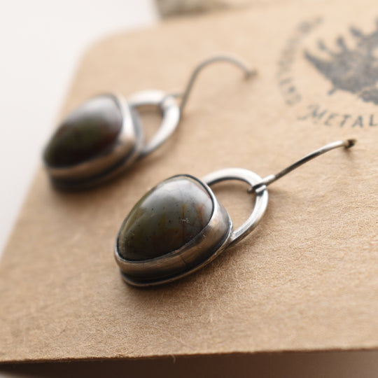 Green Jasper Earrings, Sterling Silver with Titanium Hooks
