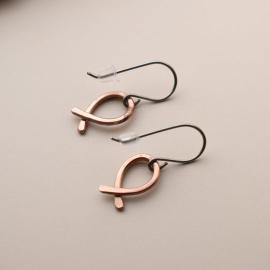 Bow Ribbon Earrings in Copper, Hypoallergenic