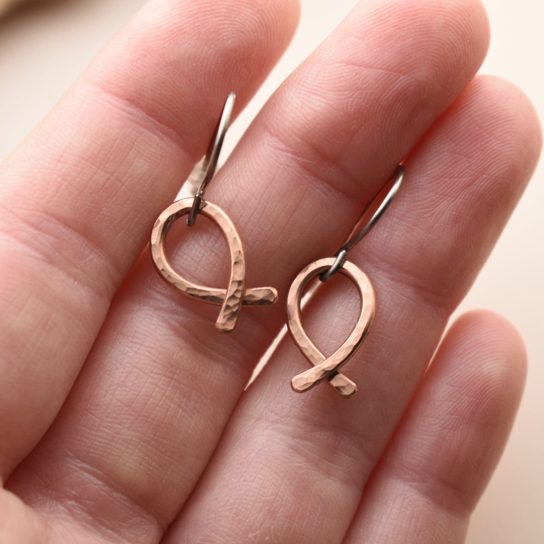 Bow Ribbon Earrings in Copper, Hypoallergenic