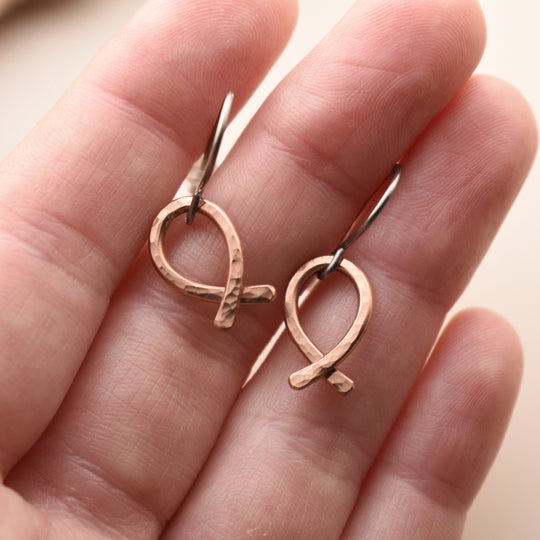Bow Ribbon Earrings in Copper, Hypoallergenic