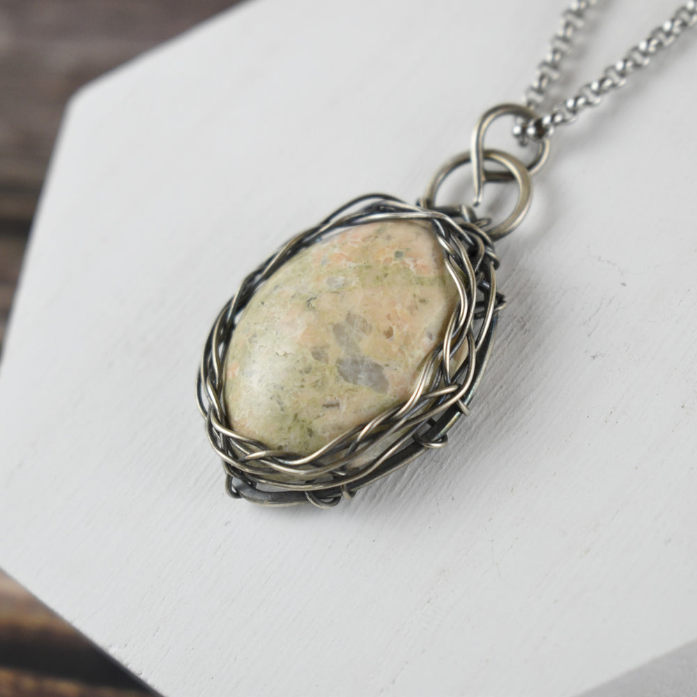 Epidote Orange Calcite Pendant Necklace