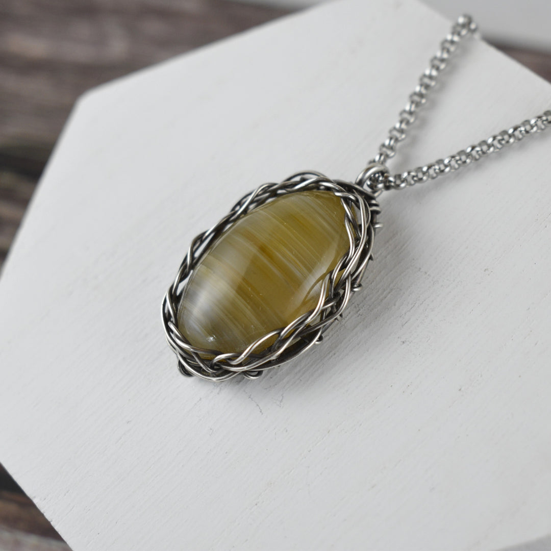 Banded Agate Pendant - Wire Wrapped in Sterling Silver with Custom Chain
