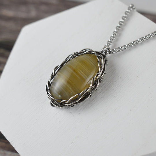 Banded Agate Pendant - Wire Wrapped in Sterling Silver with Custom Chain
