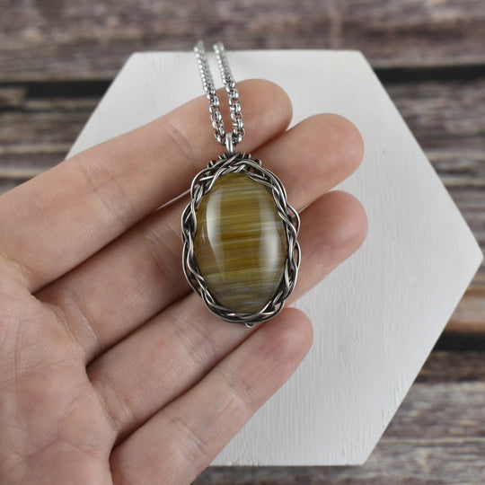 Banded Agate Pendant - Wire Wrapped in Sterling Silver with Custom Chain