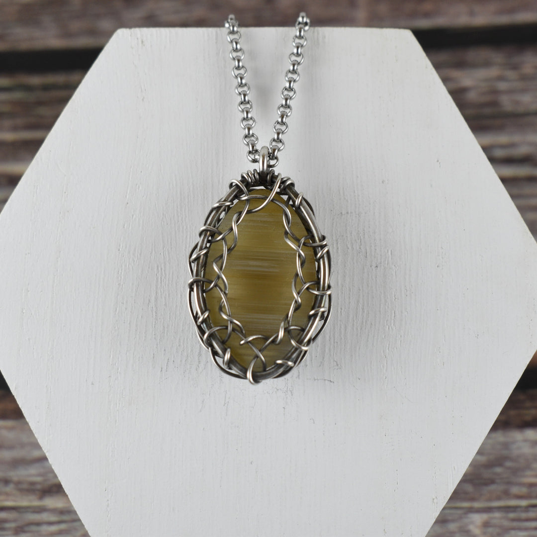 Banded Agate Pendant - Wire Wrapped in Sterling Silver with Custom Chain