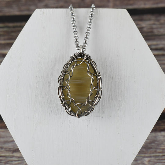 Banded Agate Pendant - Wire Wrapped in Sterling Silver with Custom Chain