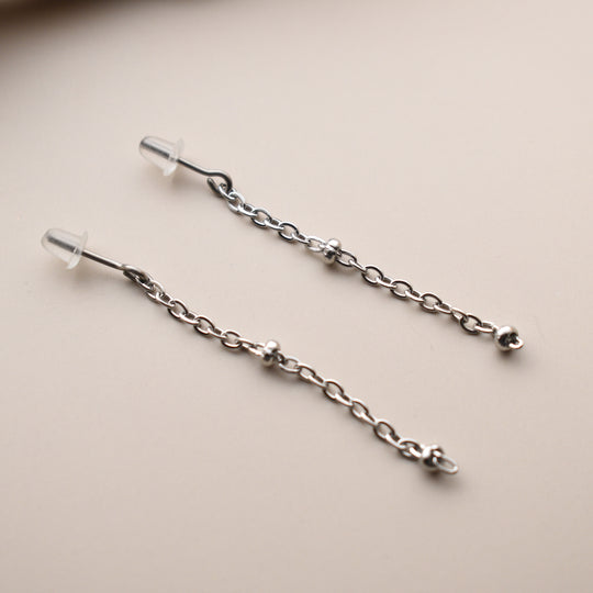 Drop Chain Earrings Silver, Hypoallergenic Studs