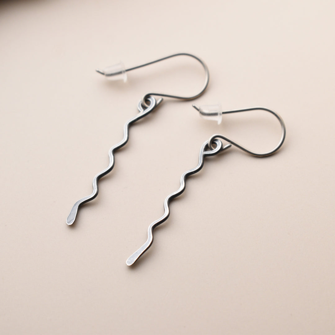 Sterling Silver Drop Earrings, Titanium Hooks