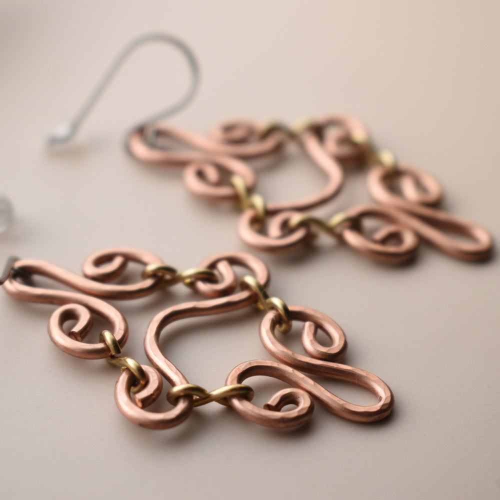 Mixed Metal Chandelier Earrings, Hypoallergenic