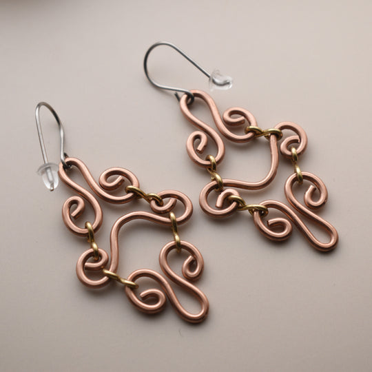 Mixed Metal Chandelier Earrings, Hypoallergenic
