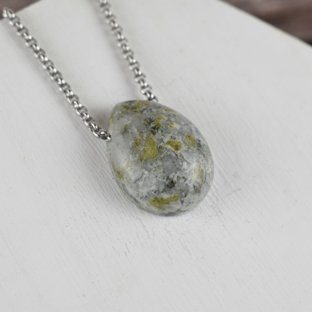 Epidote and Quartz Pendant Necklace