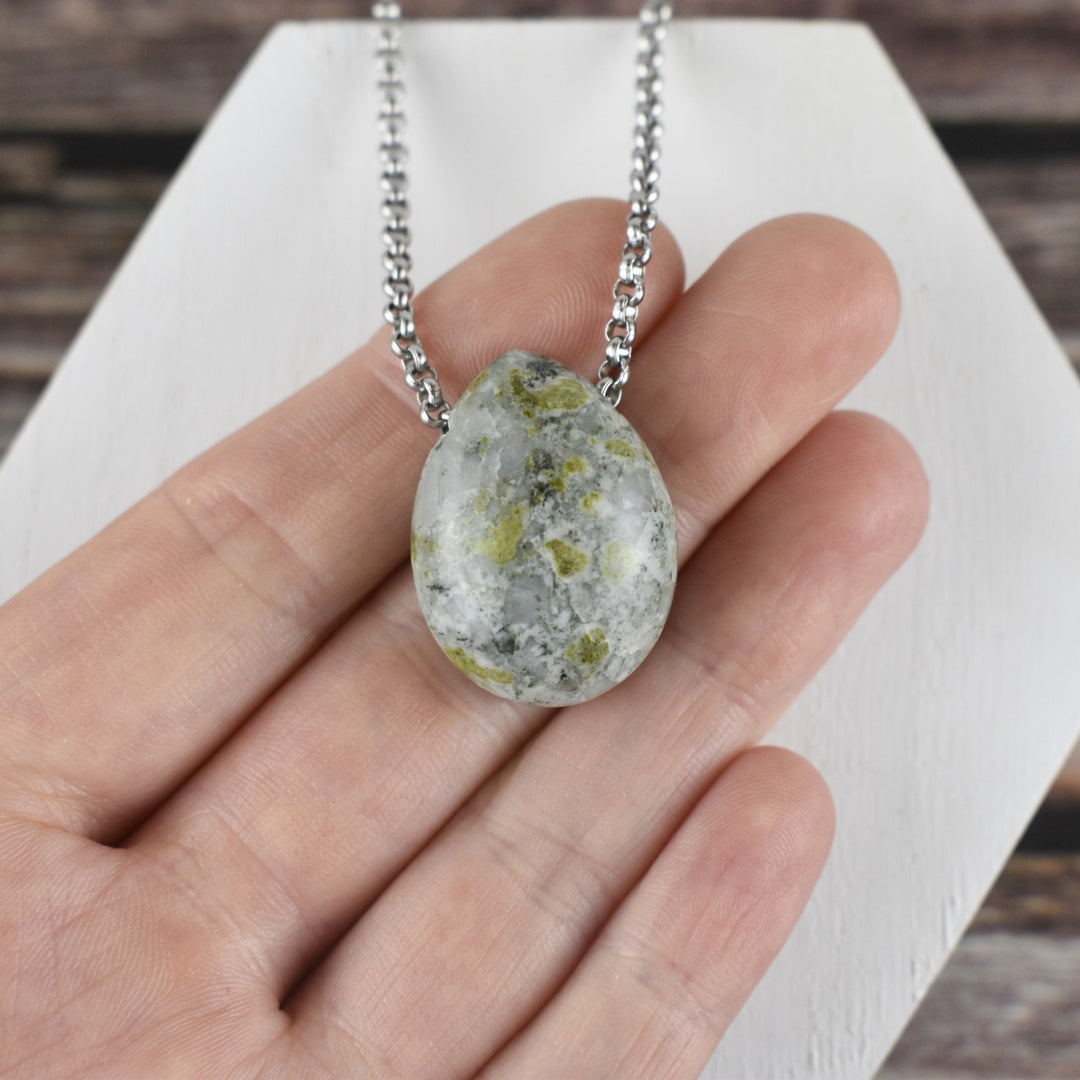 Epidote and Quartz Pendant Necklace
