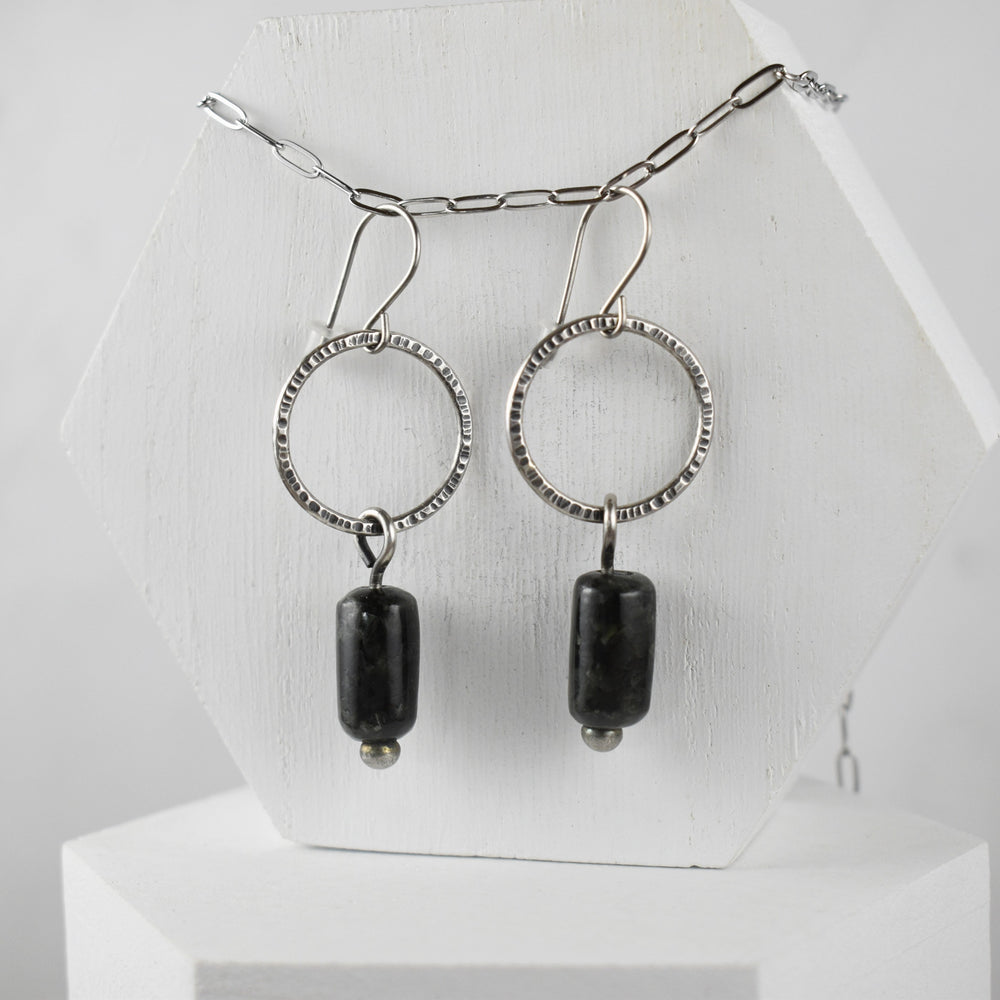 Larvikite Sterling Silver Hoop Earrings