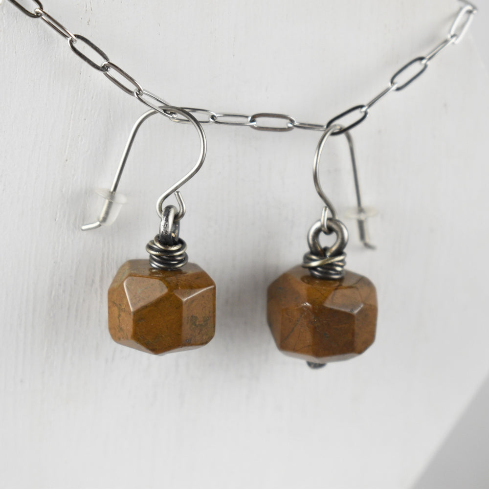 Yellow Jasper Sterling Silver Earrings with Hypoallergenic Hooks