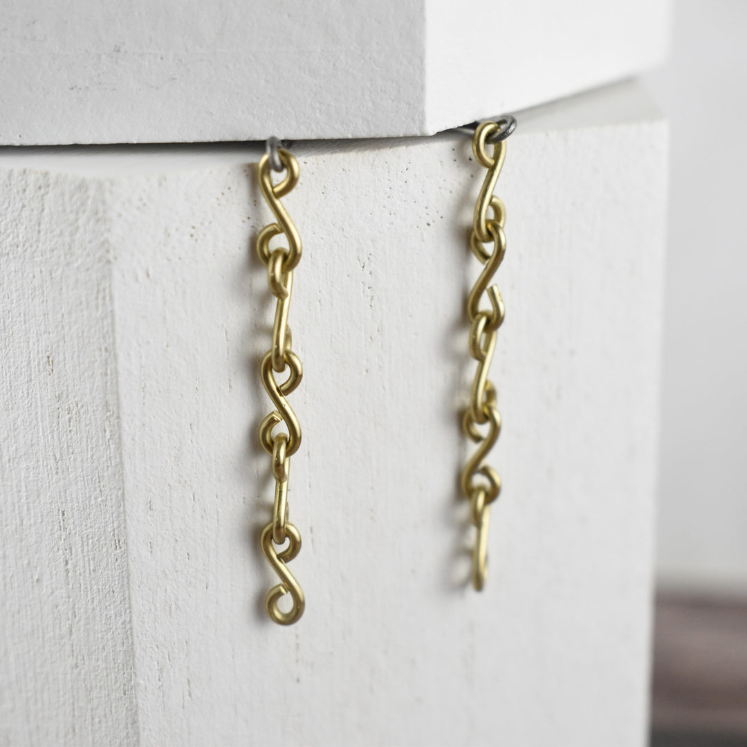 Hypoallergenic Brass Chain Stud Earrings
