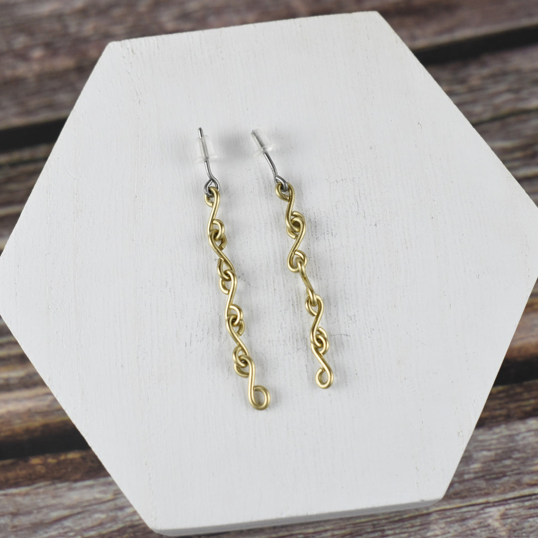 Hypoallergenic Brass Chain Stud Earrings