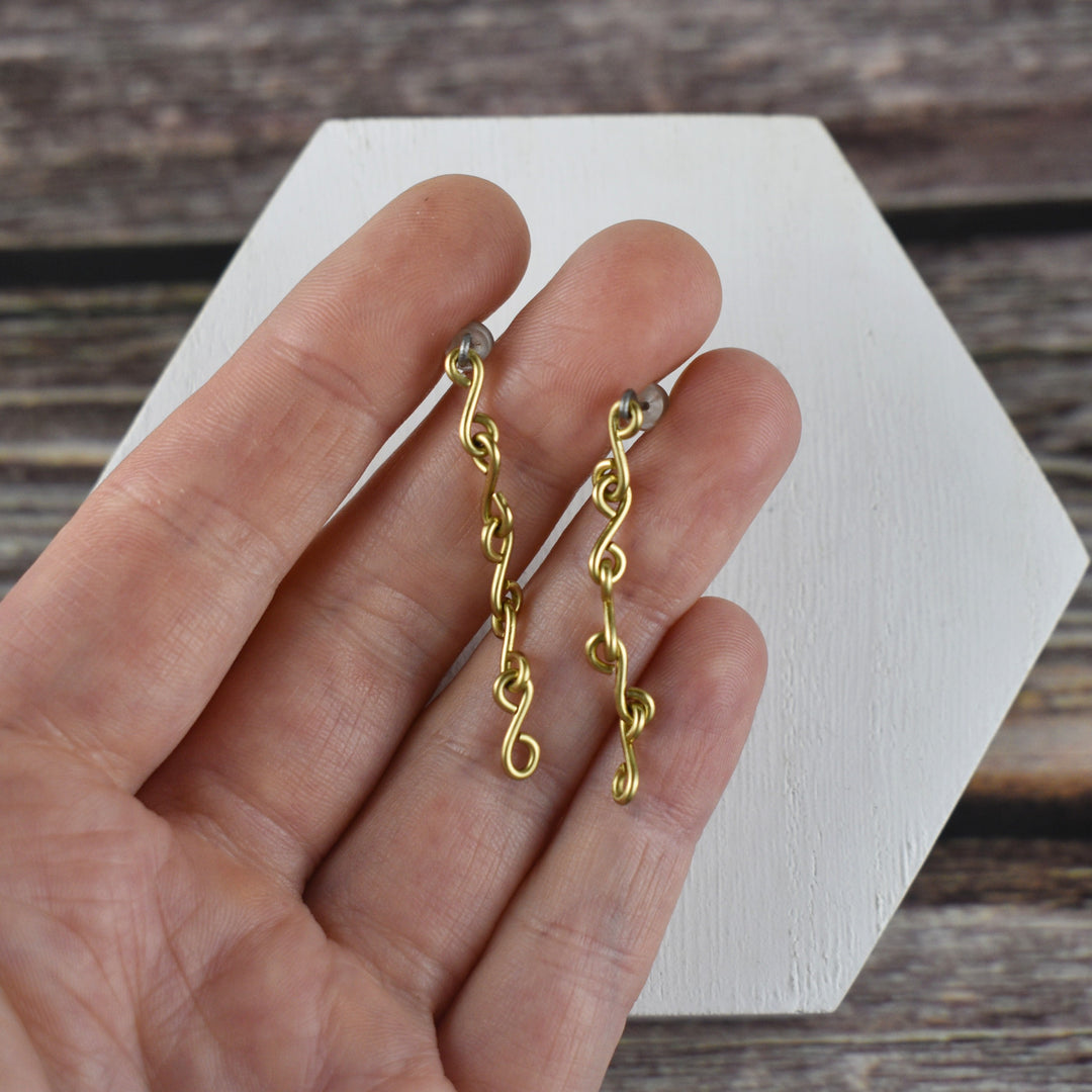 Hypoallergenic Brass Chain Stud Earrings