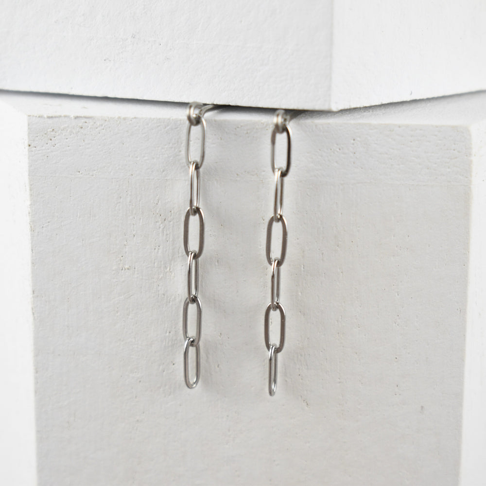 Silver Paperclip Chain Hypoallergenic Stud Earrings