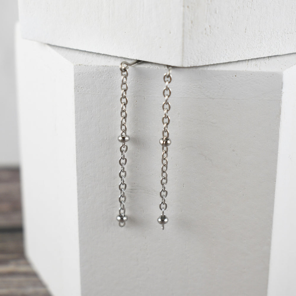 Silver Satellite Chain Hypoallergenic Post Earrings