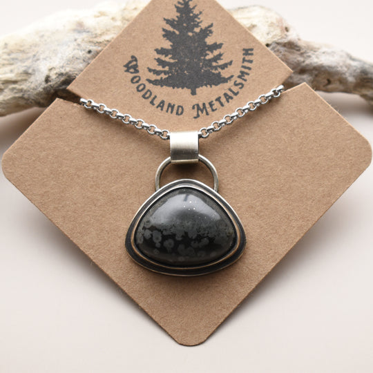 Black Variolite and Pyrite Pendant Necklace in Sterling Silver
