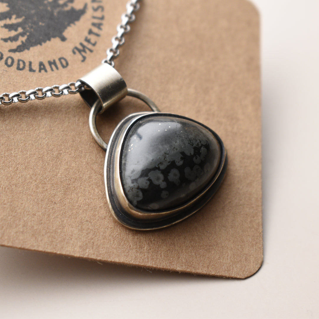 Black Variolite and Pyrite Pendant Necklace in Sterling Silver
