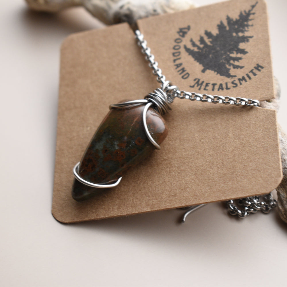 Jasper Pendant Necklace in 304 Stainless Steel