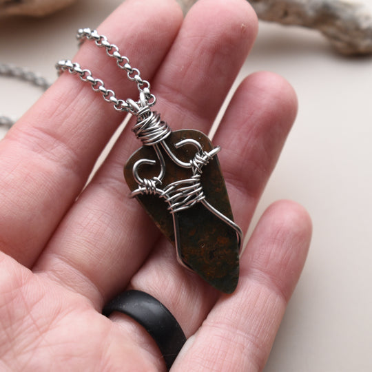 Jasper Pendant Necklace in 304 Stainless Steel