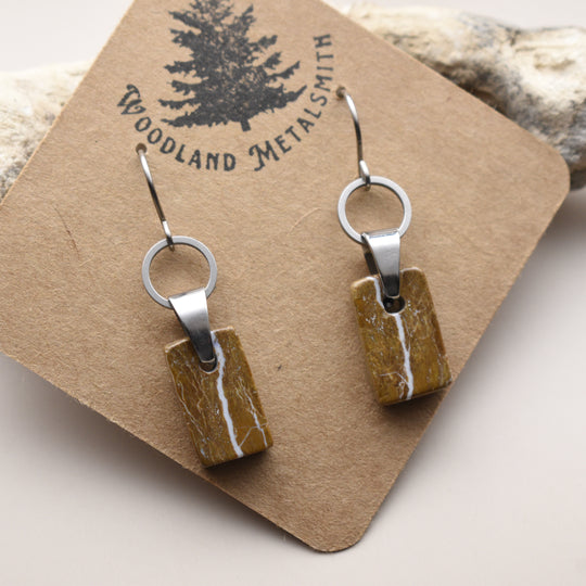 Yellow Jasper Dangle Earrings, Stainless Steel, Titanium Hooks