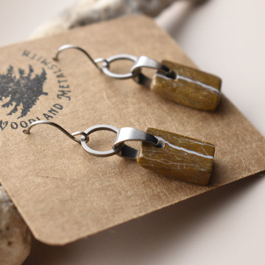 Yellow Jasper Dangle Earrings, Stainless Steel, Titanium Hooks