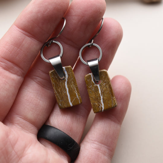 Yellow Jasper Dangle Earrings, Stainless Steel, Titanium Hooks