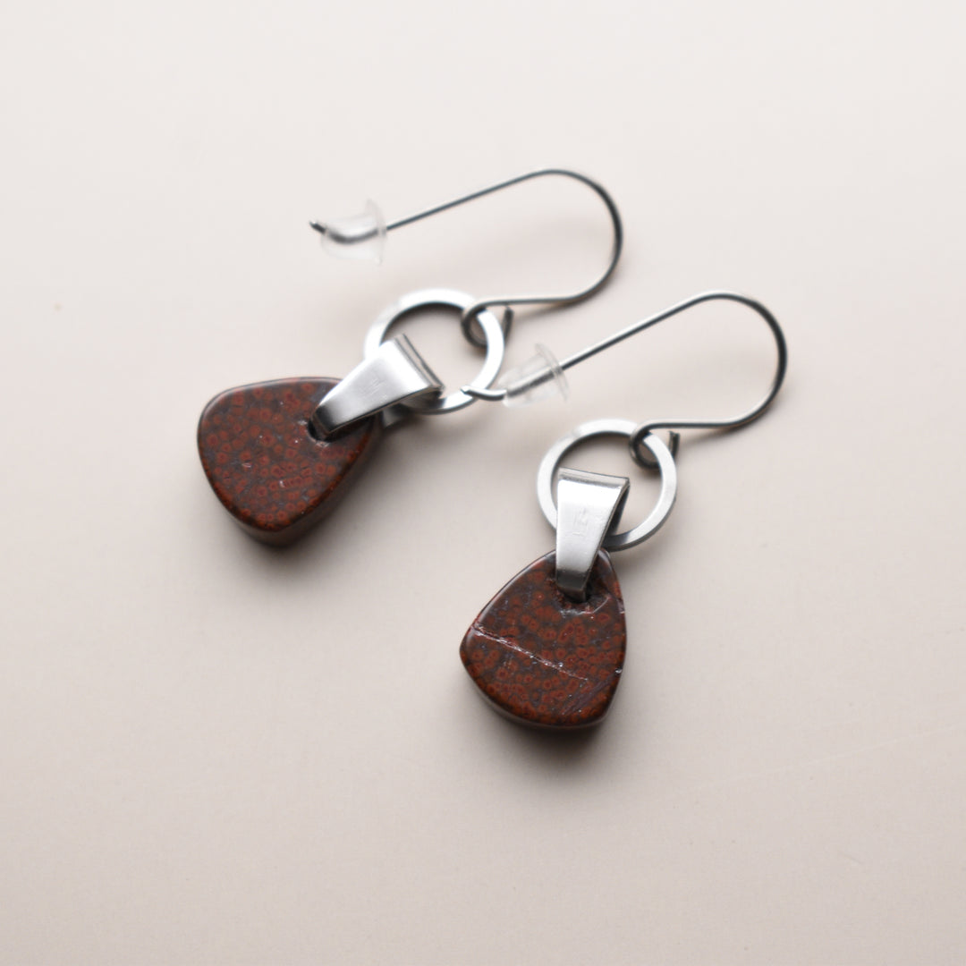 Poppy Jasper Earrings, Stainless Steel, Titanium Hooks