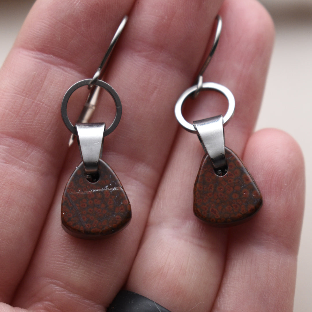 Poppy Jasper Earrings, Stainless Steel, Titanium Hooks