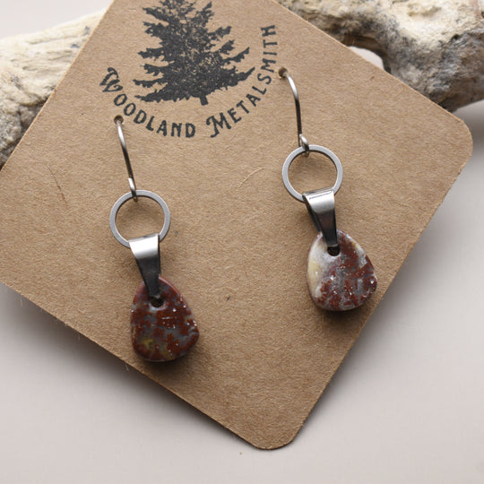 Red and White Jasper Earrings in Stainless Steel and Titanium Hooks