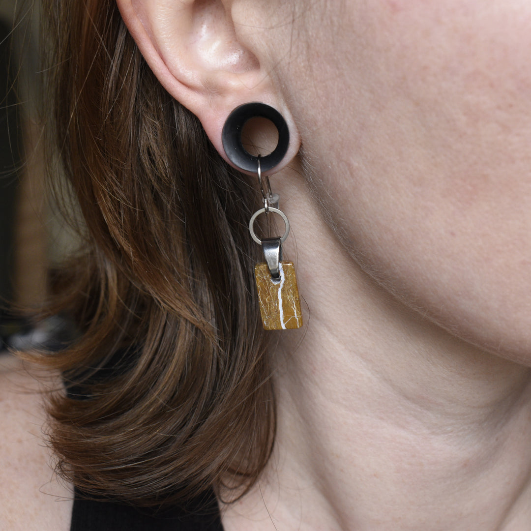 Yellow Jasper Dangle Earrings, Stainless Steel, Titanium Hooks