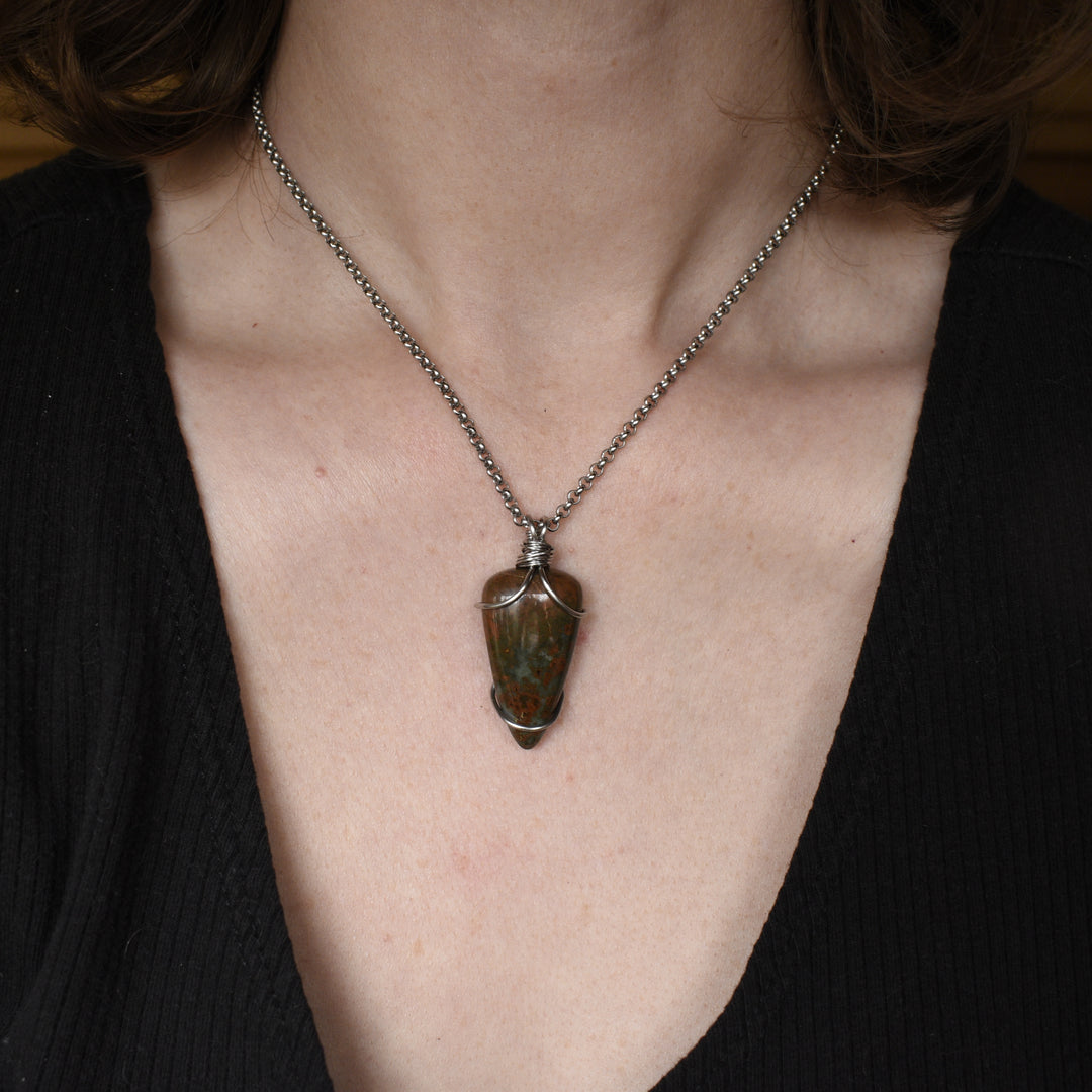 Jasper Pendant Necklace in 304 Stainless Steel
