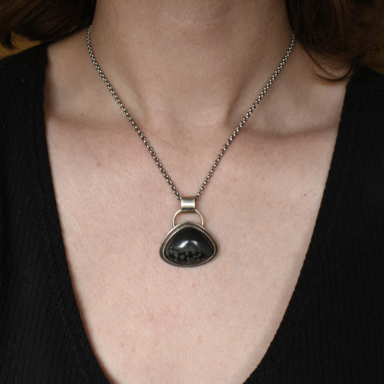 Black Variolite and Pyrite Pendant Necklace in Sterling Silver