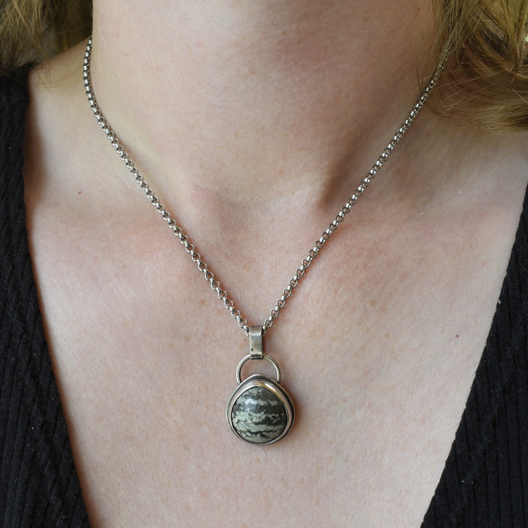 Green Ocean Jasper Necklace in Sterling Silver with Custom Chain