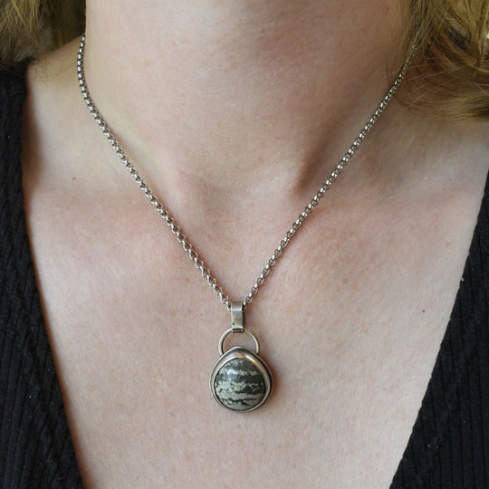 Green Ocean Jasper Necklace in Sterling Silver with Custom Chain